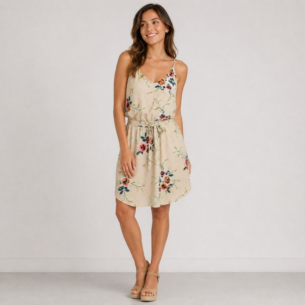 Grace Karin Womens Floral Blouson Dress Small Sleeveless V Neck Tie Waist NWT